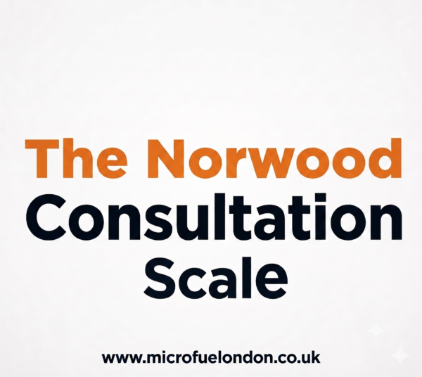 THE NORWOOD SCALE male pattern baldness chart showing stages of hair loss progression from Norwood 1 to Norwood 7 for hair transplant assessment THE NORWOOD SCALE